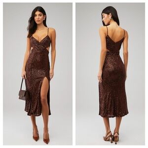SAYLOR Harmonie Sequin Dress in Chocolate Size S Feminine Formal Dress